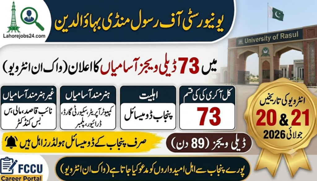 University of Rasul Mandi Bahauddin Walk-in Jobs 2026