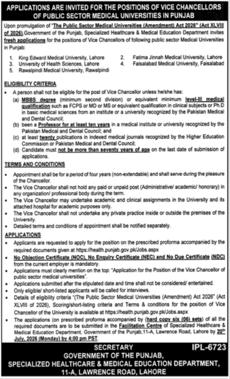 Vice Chancellor Jobs 2026