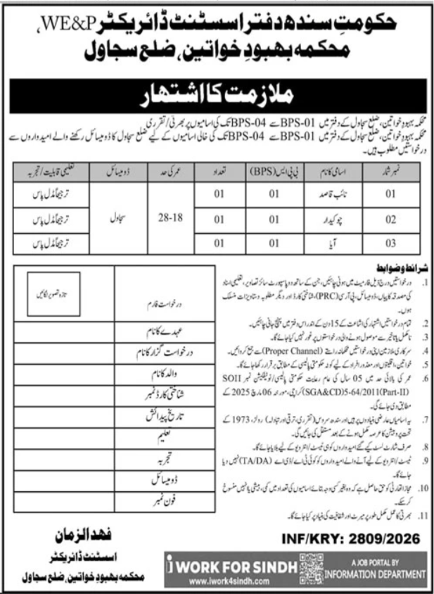 Women Welfare Organization WWO Sujawal Jobs 2026