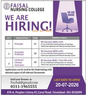Faisal Nursing College Faisalabad Jobs 2026 