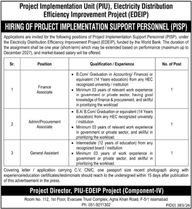 Project Implementation Unit (PIU) Islamabad Jobs 2026