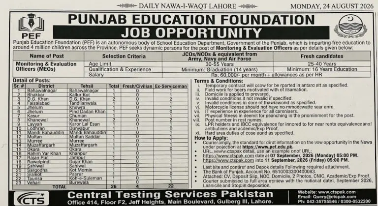 PEF Jobs 2026 for Monitoring & Evaluation Officers in Punjab – Apply Online