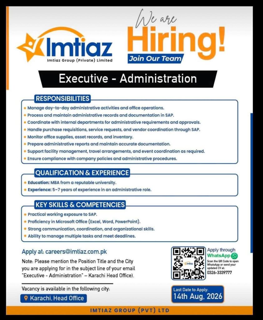 Imtiaz Group Jobs 2026