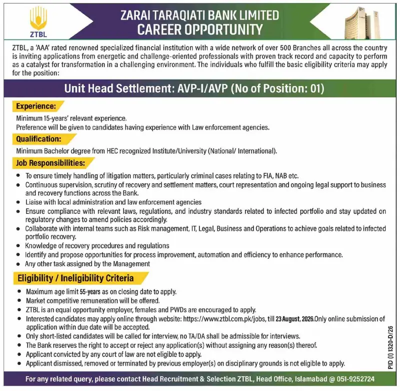 ZTBL Jobs 2026
