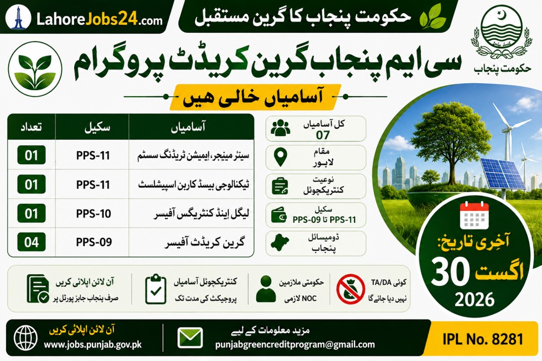 CM Punjab Green Credit Program Jobs 2026 in Lahore – Apply Online