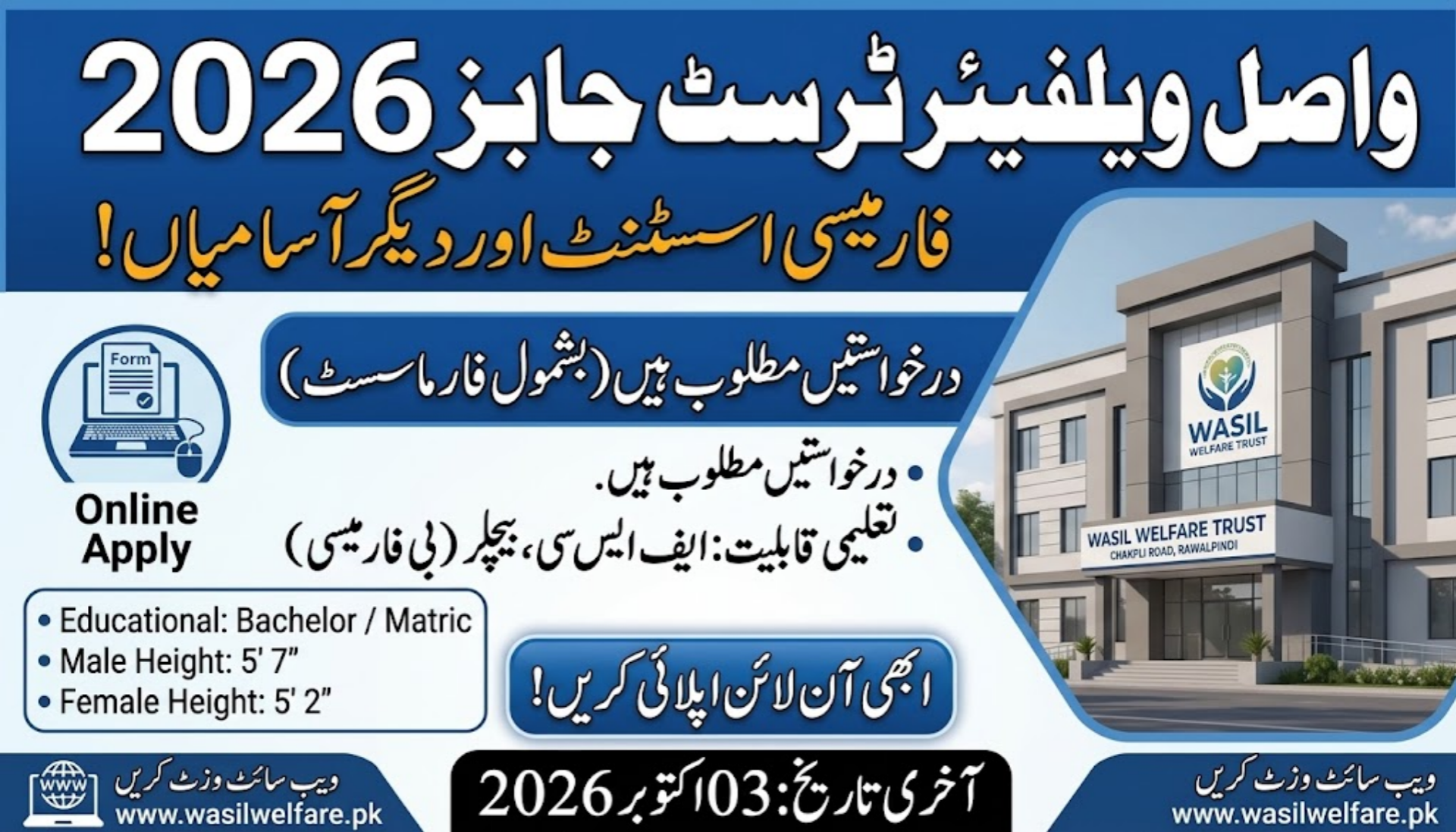 Wasil Welfare Trust Rawalpindi Recruitment 2026