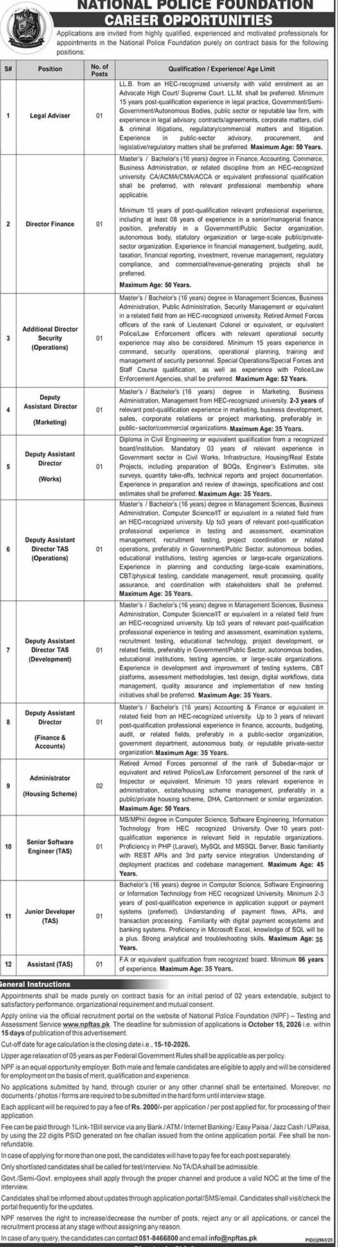 Official National Police Foundation jobs advertisement in Daily The News, 30 September 2026