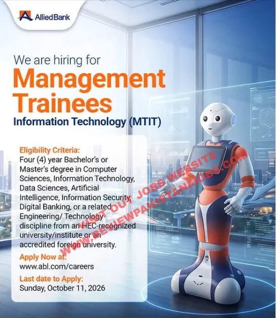 Official Allied Bank Management Trainee IT jobs advertisement, October 2026